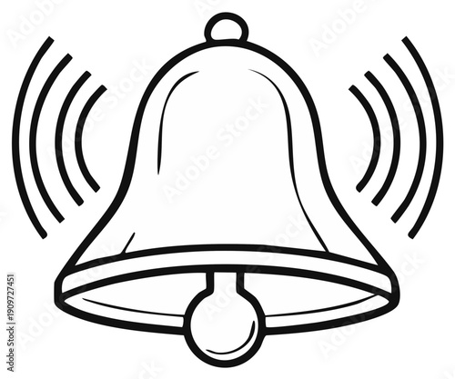 Ringing Bell Icon: Alarm Notification or Alert Sound with Waving Line Vector Illustration