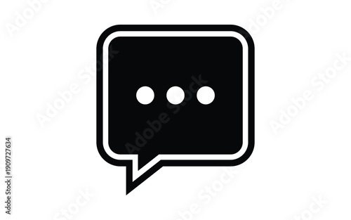 A simple black and white icon of a speech bubble with dots