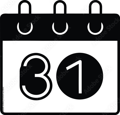 A black and white calendar icon displaying the thirty first day silhouette high quality