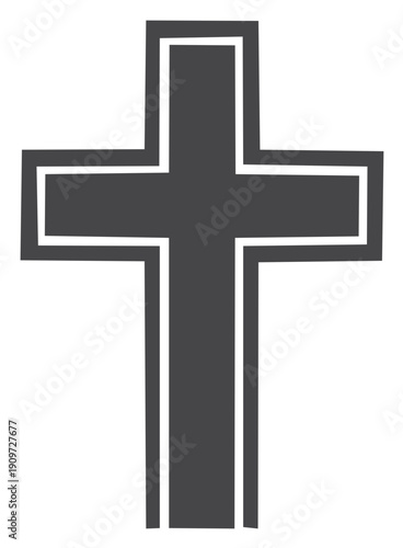 Dark gray cross symbol with white outline Christian religious emblem
