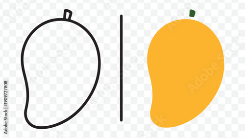 Mango fruit icon or illustration, simple vector, orange or yellow, for logo or emblem, isolated on Transparent Background