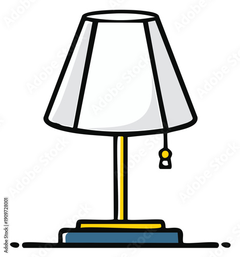 Cartoon illustration of a lamp with a lampshade on a table