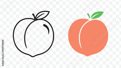 Peach or apricot illustration, simple vector, outline or solid fill, coral or orange, for icon or graphic design isolated on Transparent Background