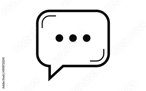 A simple black and white illustration of a speech bubble with dots