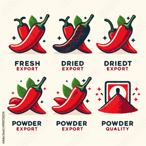 A vector illustration set of fresh red hot chili peppers and green chili vegetables