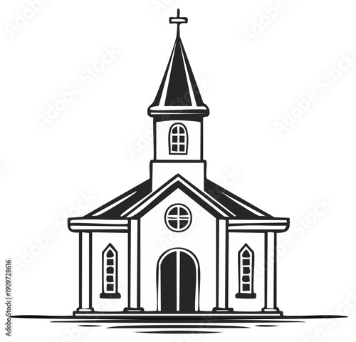 Classic church building with steeple and arched doorway offering sanctuary and spiritual guidance
