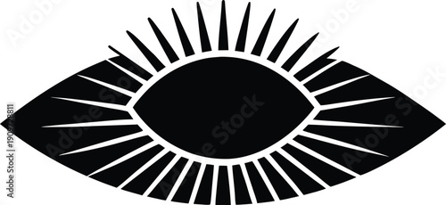 A striking black eye design with radiating lines a bold graphic silhouette