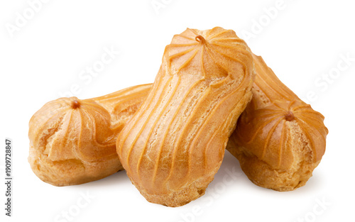 Foto Pile of mini eclairs close-up on a white background. Isolated