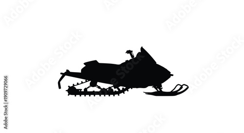 Black silhouette of a snowmobile on a white background