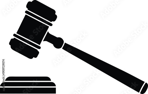 A black gavel and sounding block are depicted in a stark dramatic silhouette