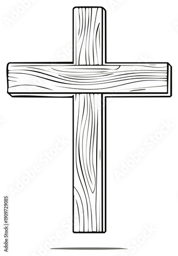 Simple rustic wooden cross graphic illustration, a symbol of faith and Christianity.