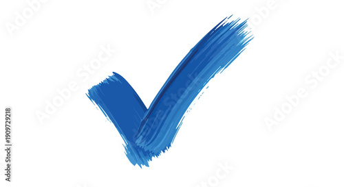 Blue paint brush stroke checkmark vector, hand-drawn textured tick symbol, success icon isolated on white
