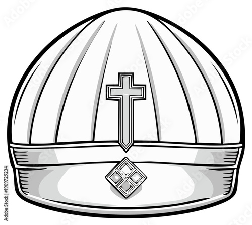 Religious Symbol Bishop's Mitre Cap with Cross and Ornate Decoration