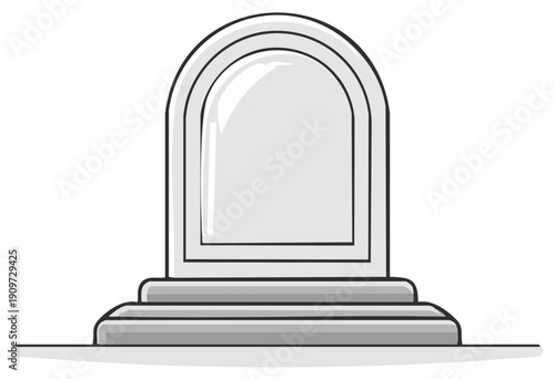 Cartoon vector illustration of a blank tombstone or gravestone, a marble monument with a rounded arch on a simple layered base.