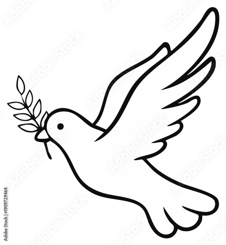 Dove of Peace flying with an olive branch in its beak, a symbol of hope and tranquility