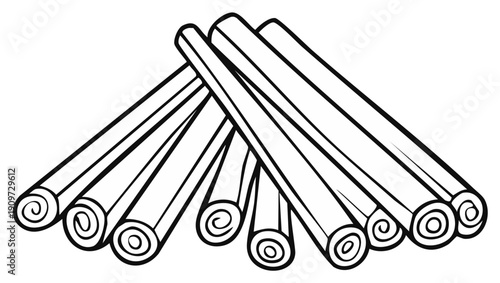 Outline Illustration of Stacked Cinnamon Sticks for Culinary and Flavor Themes