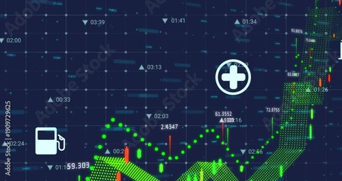 Yellow ribbon appearing, green track forming 3D mesh showing icons and labels, tracking metric rise