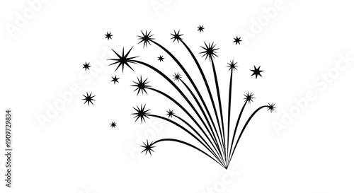 Black silhouette of exploding firework with sparks on white background, minimalist flat design