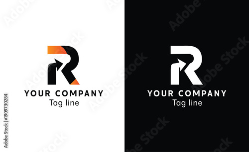 R letter arrow logo, modern growth and direction brand identity