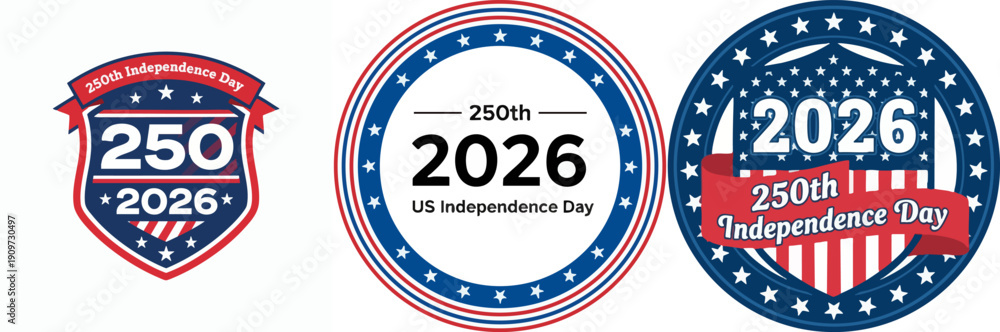 Fototapeta premium 250th US Independence Day 2026 Celebration Vector Badge Set