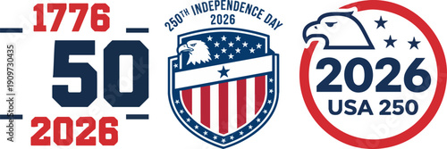 250th US Independence Day Anniversary 2026 Patriotic Logos Set