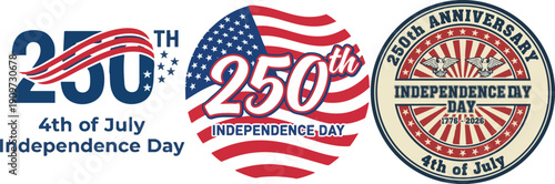 250th US Independence Day Anniversary Logo Set Vector Design