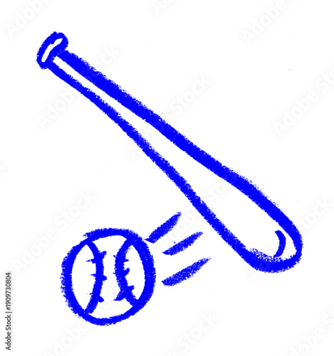 Ball Bat Baseball Equipment Related Icon Crayon Chalk Drawing Vector