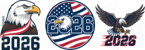 Bald Eagle Mascot 2026 USA Patriotic Emblem Design Collection