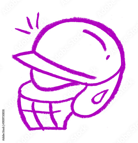 Catchers Helmet Baseball Equipment Related Icon Crayon Chalk Drawing Vector