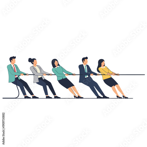 Business Team Tug of War Competition - Teamwork Struggle and Conflict