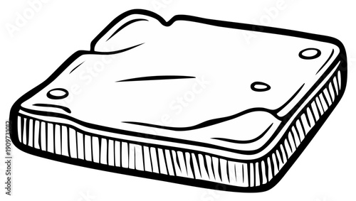 Illustration of a slice of bread with butter spread on top in a simple drawing style