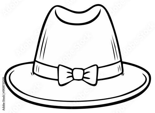 Classic fedora hat with a ribbon and bow tie illustration
