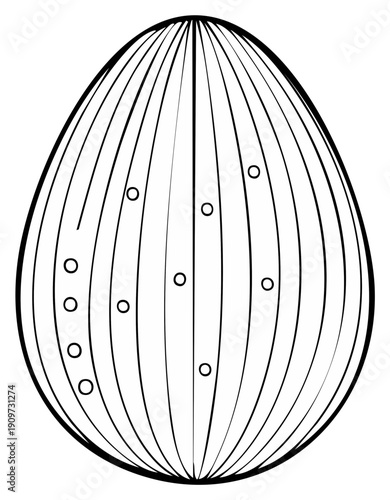 Elegant Outline of a Decorated Easter Egg with Vertical Stripes and Circles