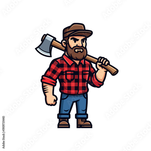 Cartoon Lumberjack with Axe on Shoulder, Professional Woodcutter Mascot