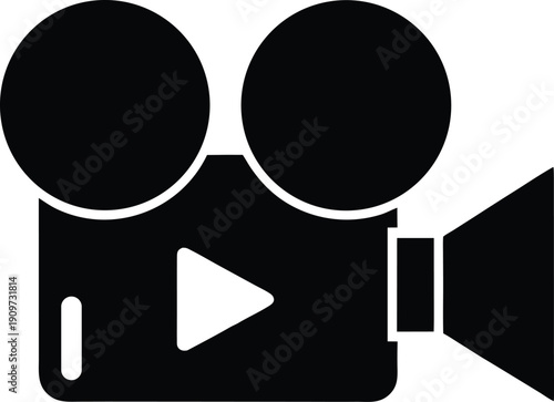 Simple black film camera icon with a play button a striking silhouette