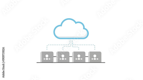 Cloud computing network architecture connecting multiple servers illustration.