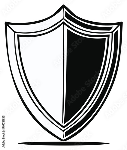 Bold Shield Halved Black and White Graphic Defense Symbol