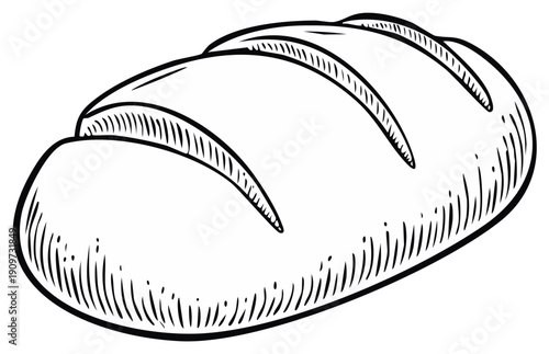 Artistic hand drawn illustration of a rustic loaf of bread with scoring marks