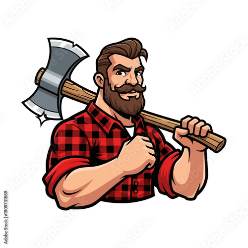 Lumberjack Cartoon Character with Axe and Plaid Shirt