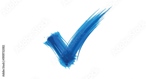 Blue watercolor brush stroke check mark vector, hand painted tick symbol isolated on white
