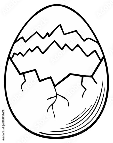 Outline of a cracked Easter egg with abstract zigzag fracture pattern symbolizing new beginnings.