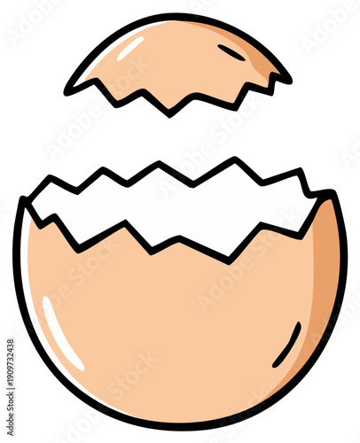 Isolated broken eggshell drawing depicting new life a food concept or fragility