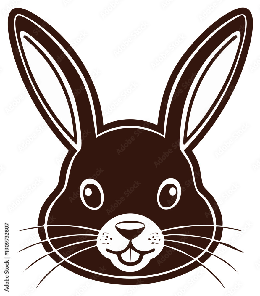 Fototapeta premium Stylized dark brown rabbit head illustration perfect for Easter or children designs