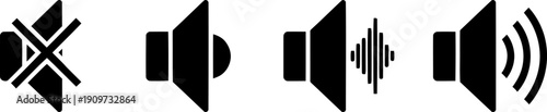 A series of icons representing the progression of sound volume from muted to loud Vector