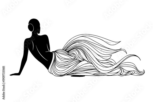 Artistic Reclining Figure with Flowing Fabric Silhouette for Interior Design and Luxury Lifestyle Branding