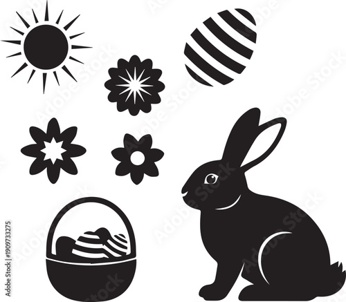 Easter sunday celebration with bunny eggs and flowers on a sunny day