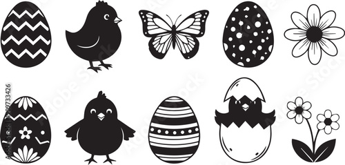 Easter sunday eggs and symbols black and white clip art