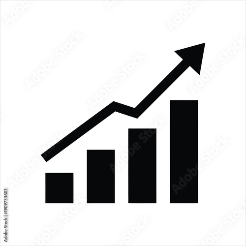 Black and white icon of a bar chart with an upward arrow, signifying financial growth and positive economic trends