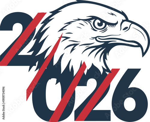 Fierce Eagle Head Mascot Design with Red Slashing on Number 2026