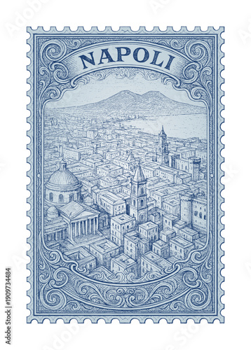 postage stamp depicts napoli city - italy.